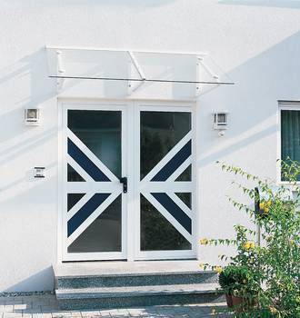 Hintertür mit modernem geometrischem Design in Weiß und Schwarz, stilvoller Eingangsbereich.