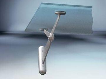 Hochwertiger Glastisch mit verstellbarem Metallfuß für modernes Wohndesign.