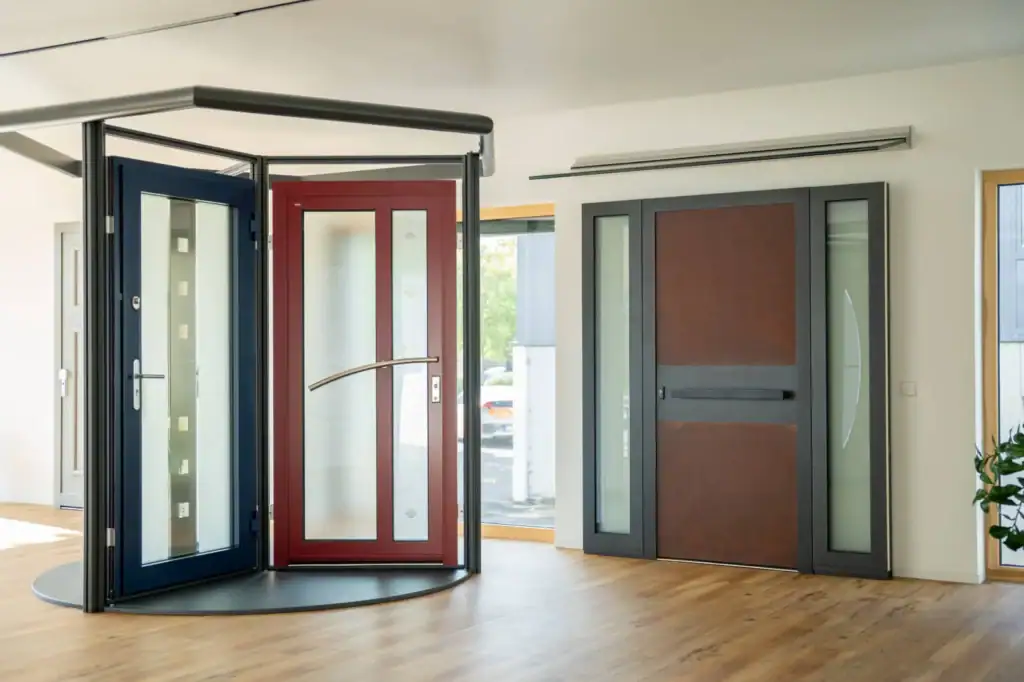 Moderne Eingangstüren aus Holz und Glas für optimale Dämmung und Design.