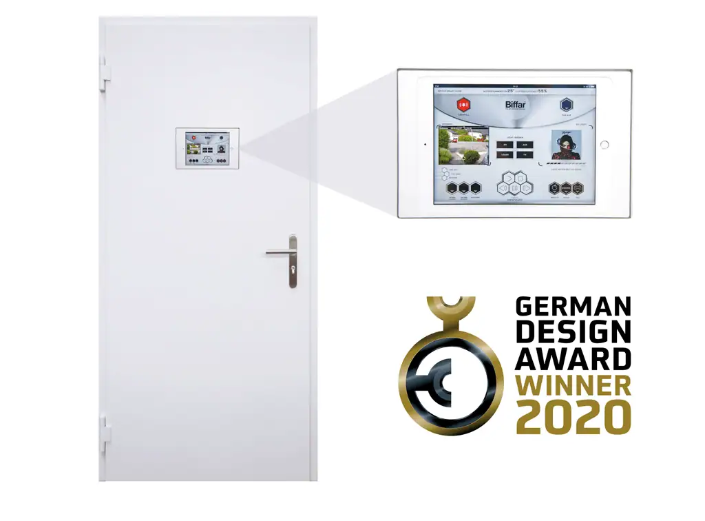 Innovatives Sicherheitssystem mit Touchscreen-Kontrolle, Gewinner des German Design Award 2020.