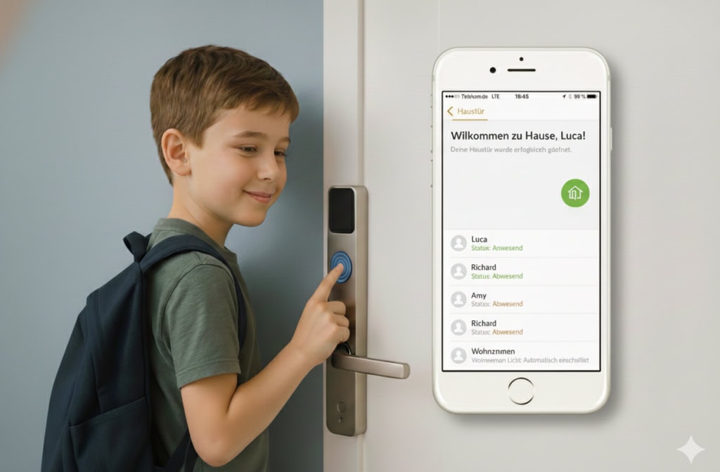 Türsummeriöffnung mit Smartphone und App, smarte Haustechnik, Zutrittskontrolle, Sicherheitssystem, Biffar.