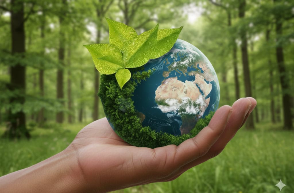 Artenreiche Umwelt mit nachhaltigem Erdkontinent und grüner Pflanzenkrone.