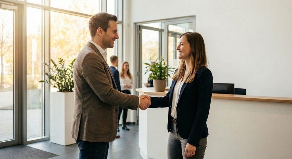 Händeschütteln zwischen Geschäftsleuten, Business Treffen, Networking, Erfolg, professionelle Zusammenarbeit.