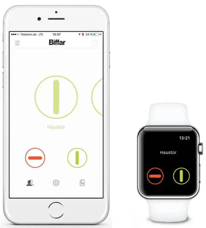 Fernbedienung für Türöffner per Smartphone und Smartwatch, optimale Sicherheit, innovative Technologie.